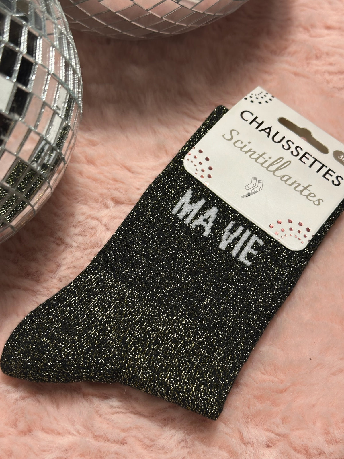Chaussettes à paillettes mot doux