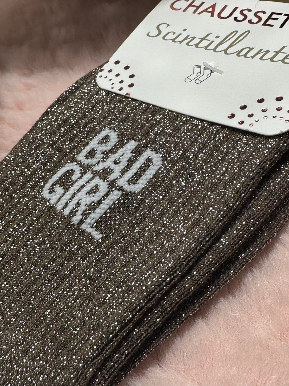 Chaussettes à paillettes mot doux
